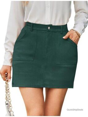 Faux Suede High Rise A-Line Mini Skirt with Pockets and Built-In Shorts